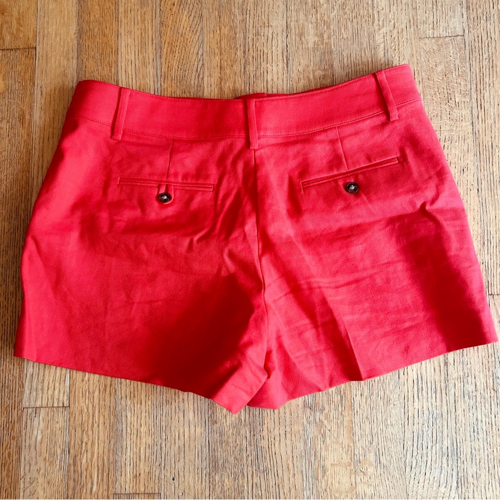 J Crew Coral Red Pintuck Suit Short in Stretch Linen Blend Shorts, Size 12 - Picture 10 of 10